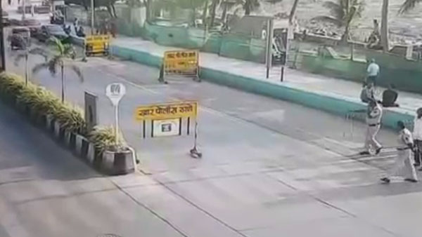 கை காட்டி நிறுத்த முயன்ற போலீஸ்காரர் மீது டூவீலரை ஏற்றிய இளைஞர்... தெரிந்தே செய்த வீடியோ வைரல்...
