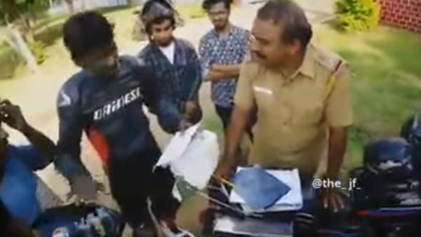 கூச்சமே இல்லாமல் காசு பிடுங்கிய தமிழக போலீஸ்காரர்... ரகசியமாக வீடியோ எடுத்து சிக்க வைத்த இளைஞர்கள்