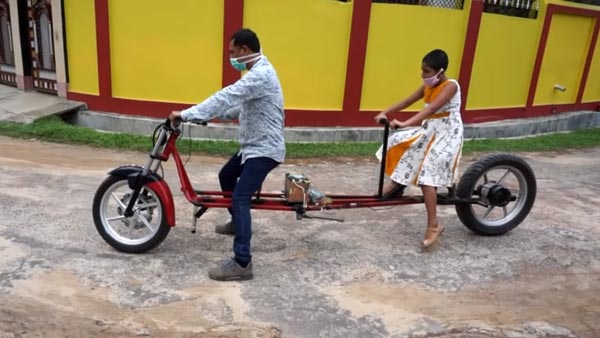 டிவி பழுது பார்ப்பவர் உருவாக்கிய 'சமூக இடைவெளி' மின்சார பைக்.. எதையும் சாதிக்க திறன் மட்டும் போதும்..!