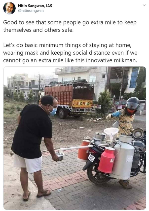கொரோனா பரவுவதை தடுக்க சூப்பர் ஐடியா... வேற லெவலில் யோசித்த சாதாரண பால்காரர்... என்னனு தெரியுமா?