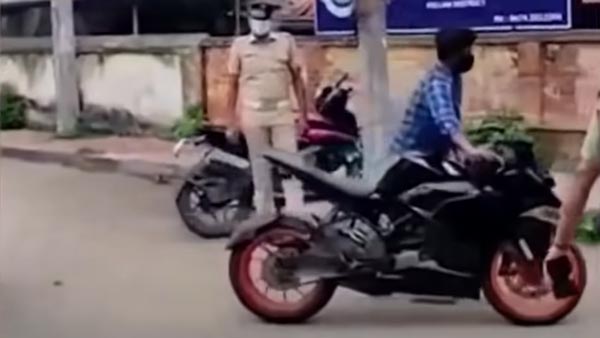 ஒழுங்கா போயிருந்தா ஃபைனோட போயிருக்கும்... இப்போ தேவை இல்லாம பைக் போச்சு... விழுந்து விழுந்து சிரிக்கும் கேரளவாசிகள்!!