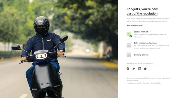 24 மணி நேரத்தில் 1 லட்சம் முன் பதிவு! ஓலா எலெக்ட்ரிக் ஸ்கூட்டருக்கு இந்தியாவில் குவிந்த வரவேற்பு! இவ்ளோ குறைந்த முன்தொகைனா யார்தான் மிஸ் பண்ணுவா!