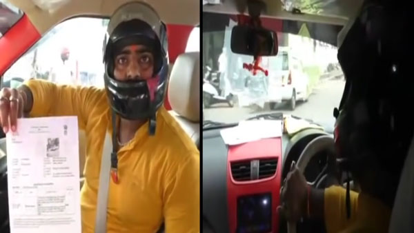 காரில் ஹெல்மெட் அணியாததற்கு அபராதமா!! உத்திர பிரதேசத்தில் நடந்துள்ள செம்ம கூத்து!